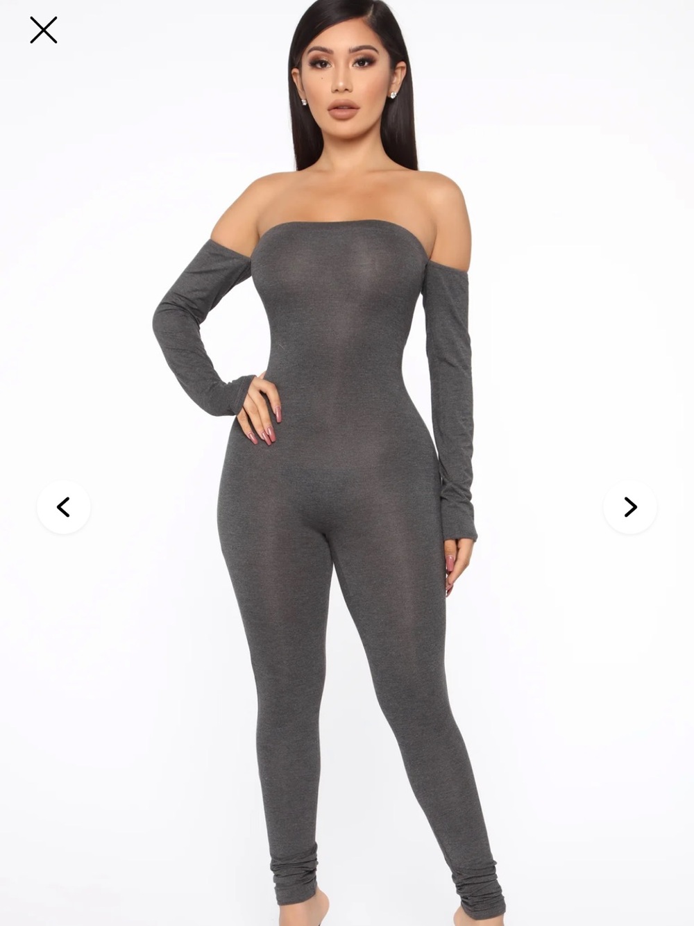 Fashion Nova Off-Shoulder Long Sleeve Jumpsuit in Charcoal Gray - NWT
